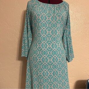 PINK Coconut Boutique Teal Geometric Long Sleeve Dress